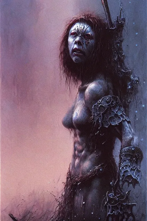 Image similar to alyson hannigan as barbarian by beksinski