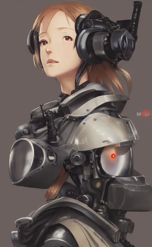 Image similar to pilot girl, cyborg aircraft parts, anime style, military pilot clothing, shoulder eyes, last exile anime, hair down, symmetrical facial features, from arknights, hyper realistic, 4 k, rule of thirds, extreme detail, detailed drawing, trending artstation, realistic lighting, by alphonse mucha, greg rutkowski, short neck