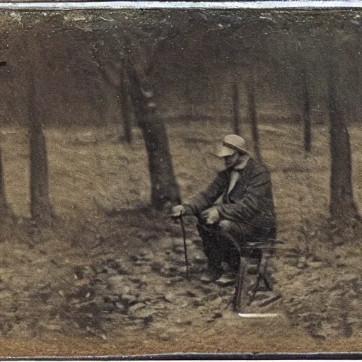 Image similar to 1 9 th century photo of vincent van gogh painting plein air in new york, tin type