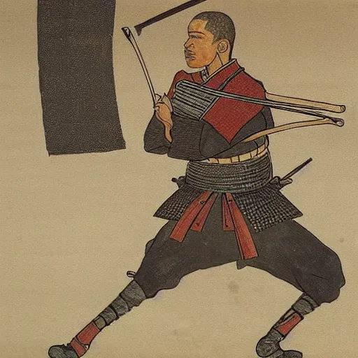 Image similar to obama as a samurai, painting by leonardo davinci