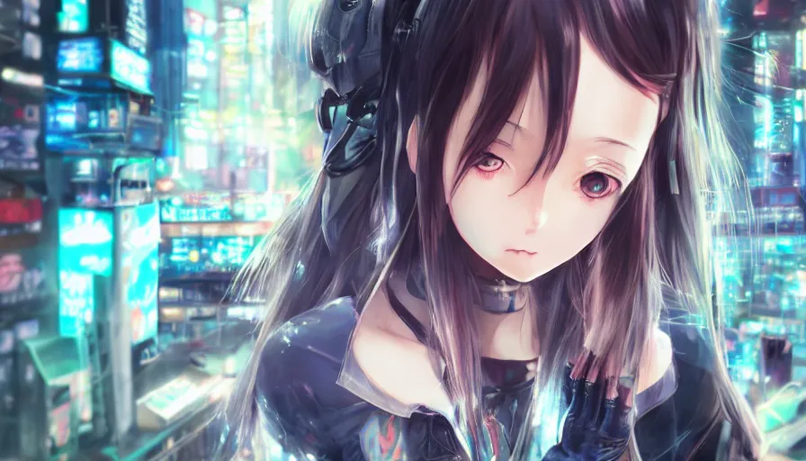 Premium AI Image  Cyberpunk anime girl with headphones blue eyes