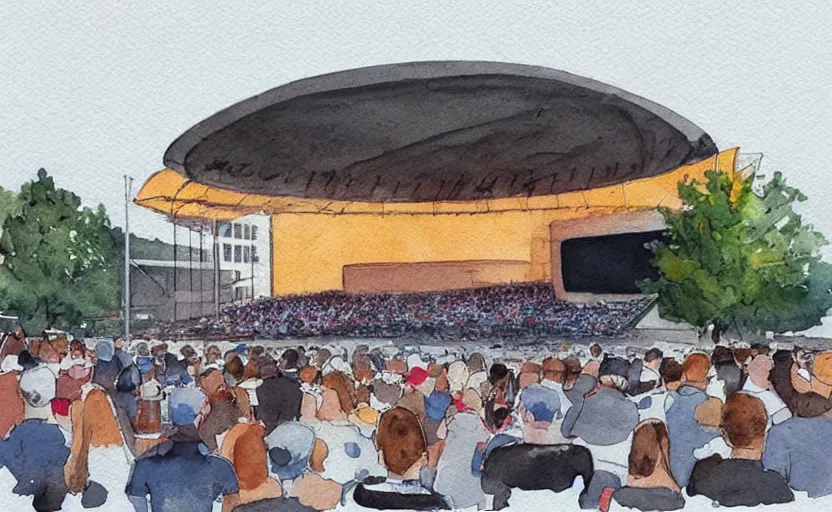 Image similar to concept art of an concert amphitheatre in downtown charlottesville virginia, complex, pinterest, artstation trending, behance, watercolor, by coby whitmore, silver, laser light,