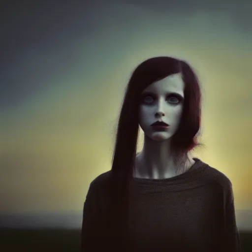 Image similar to photographic portrait of a stunningly beautiful english emo female in soft dreamy light at sunset, soft focus, contemporary fashion shoot, in a tim burton movie, by edward robert hughes, annie leibovitz and steve mccurry, david lazar, jimmy nelsson, extremely detailed, breathtaking, hyperrealistic, perfect face, octane render