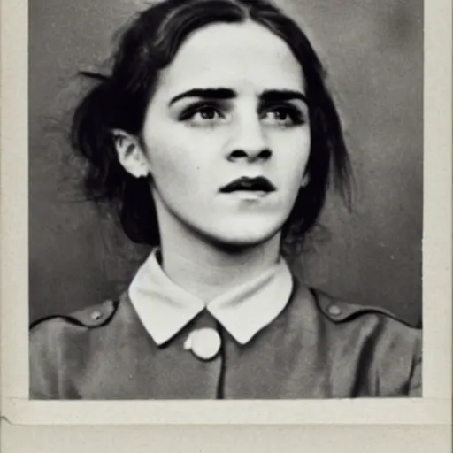 Image similar to photograph of soviet chekist comrade emma watson, vintage revolution photograph, famous photo