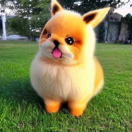 Image similar to real life Pokemon, cute, fluffy, ultra realistic, golden hour