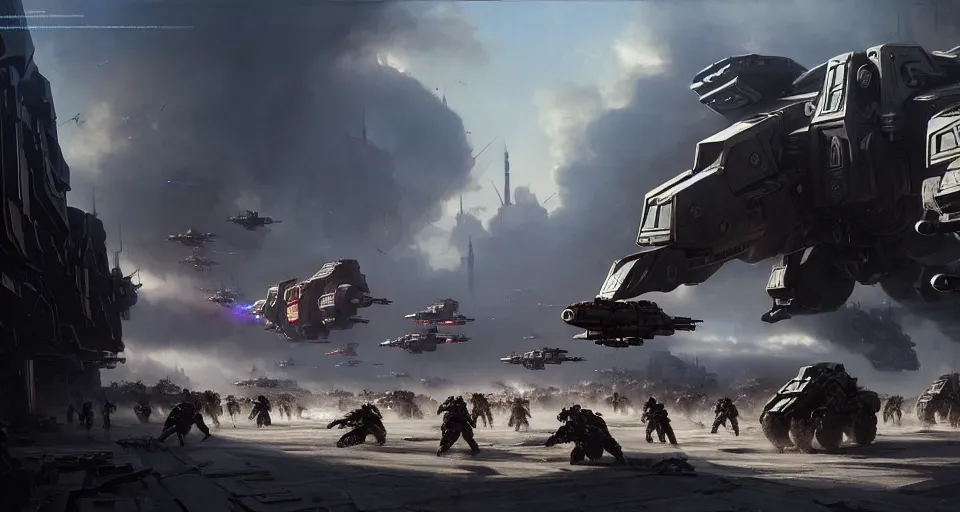 Image similar to hyper realistic sci - fi matte concept art painting of epic cinematic battle between mechwarriors fighting in a city, guns, missiles, explosions, beautiful details, strong composition painted by kim jung guweta studio rutkowski, james gurney and greg rutkowski, and lucasfilm, smooth, intricate, detailed, sharp focus, cinematic