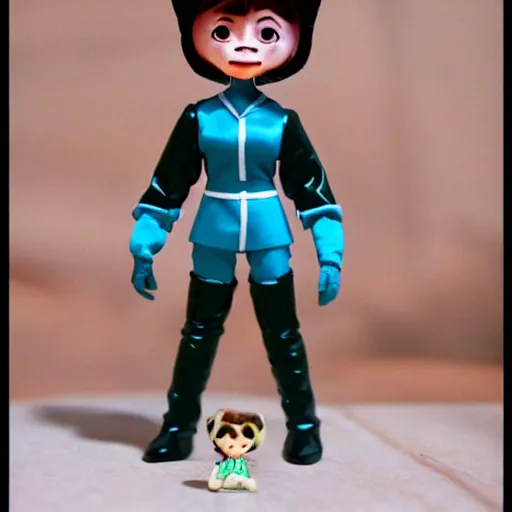 Image similar to audrey hepburn cos play bear outfit, stop motion vinyl action figure, plastic, toy, butcher billy style