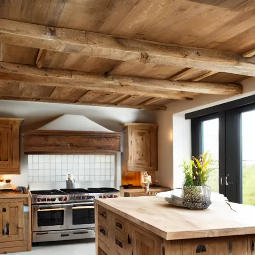 Prompt: modern rustic luxury bespoke kitchen design by Harvey Jones