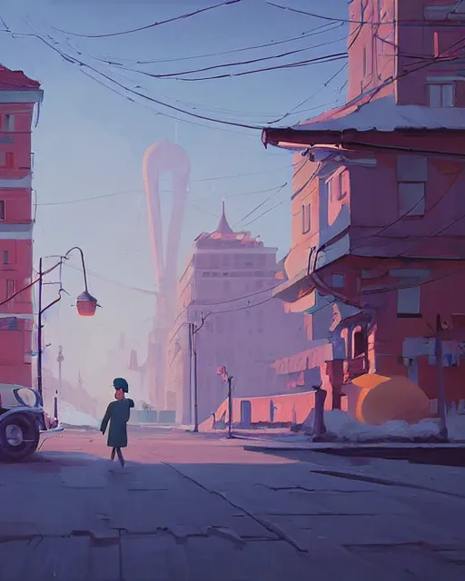 Prompt: a beautiful painting of old soviet city, by simon stalenhag, cory loftis, james gilleard, atey ghailan, makoto shinkai, goro fujita, studio ghibli, rim light, exquisite lighting, clear focus, very coherent, plain background, soft painting