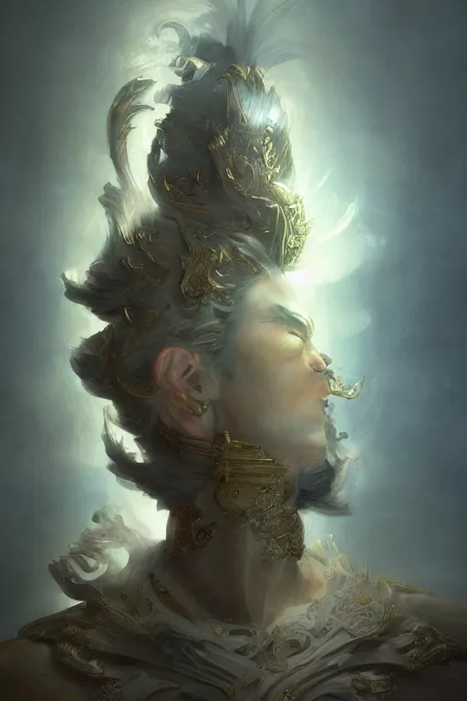 Prompt: Japanese god, portrait, powerfull, intricate, elegant, volumetric lighting, scenery, digital painting, highly detailed, artstation, sharp focus, illustration, concept art, ruan jia, steve mccurry