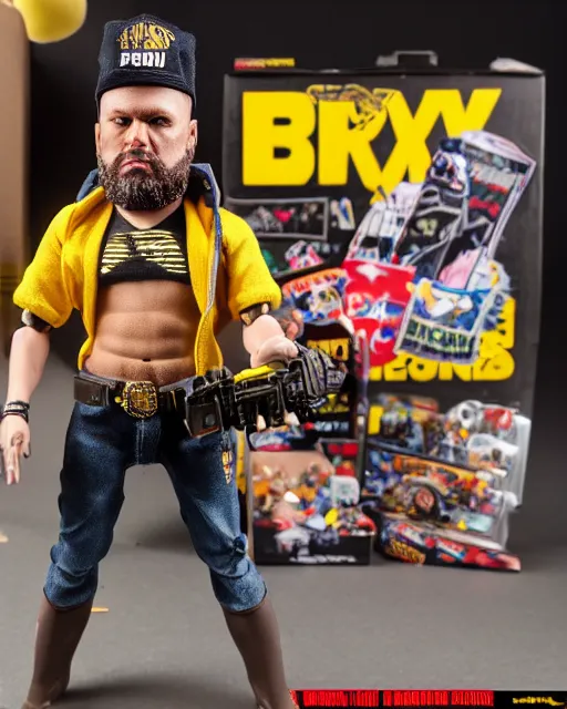 Prompt: box of the toy of proud boys as an action figure, hyper real, advertising photography, 8k