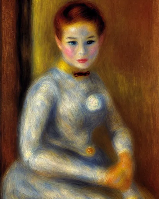 Image similar to portrait of young female robot, in the style of Pierre-Auguste Renoir