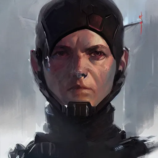 Image similar to concept art of a portrait by greg rutkowski, a soldier of the eternal empire wearing black and purple tactical gear, star wars expanded universe, smooth, sharp focus, artstation hq.