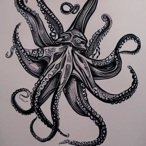 Image similar to A tattoo illustration of an octopus