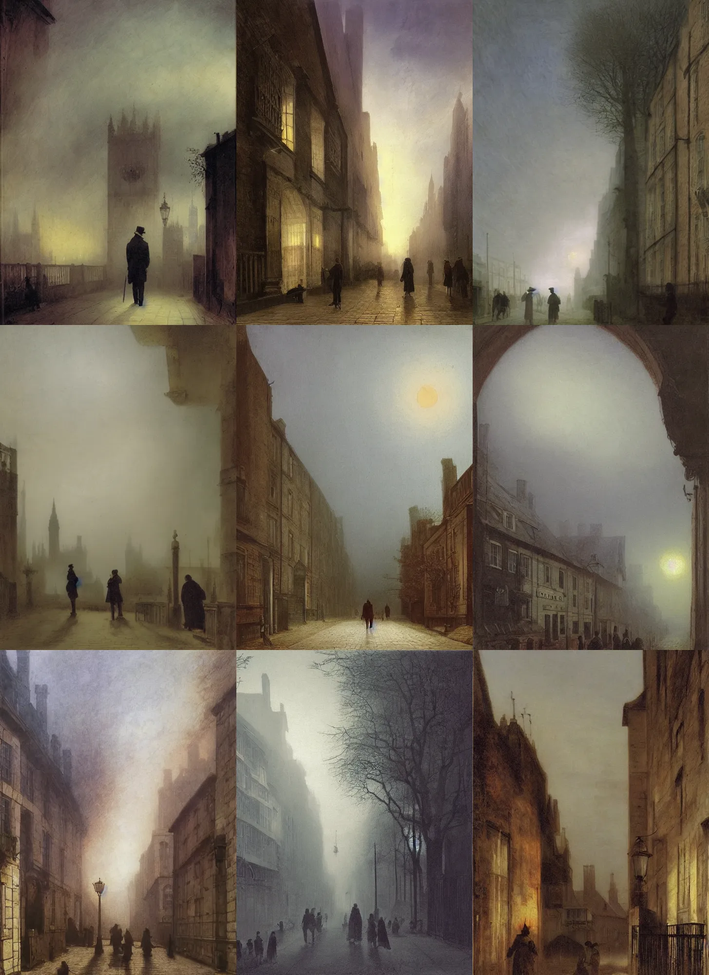 Image similar to 1 9 th century london, shady alleys, pub, thick fog, coherent composition art by caspar david friedrich, thomas lawrence, john martin