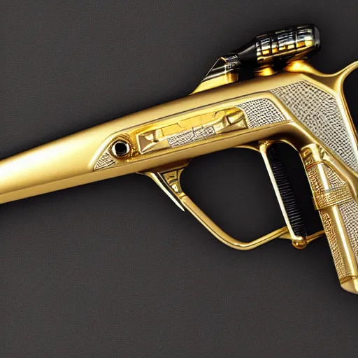 Image similar to gold luxurious shotgun, closeup, 8k, realistic, extreme details, detailed, sharp