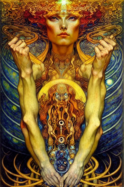 Image similar to Divine Chaos Engine by Karol Bak, Jean Delville, William Blake, Gustav Klimt, and Vincent Van Gogh, symbolist, visionary