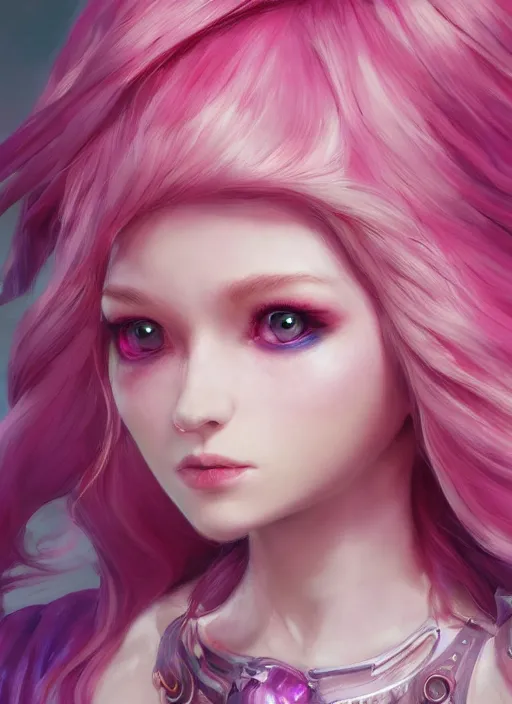 Image similar to seraphine, from league of legends, pink hair, musician, musical keyboard, hyper detailed, digital art, trending in artstation, cinematic lighting, studio quality, smooth render, unreal engine 5 rendered, octane rendered, art style by klimt and nixeu and ian sprigger and wlop and krenz cushart