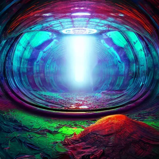 Prompt: Photorealistic walking through a portal to another dimension. Hyperdetailed photorealism, 108 megapixels, amazing depth, glowing rich colors, powerful imagery, psychedelic Overtones, 3D finalrender, 3d shading, cinematic lighting, artstation concept art