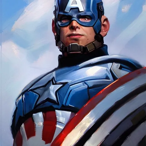 Prompt: greg manchess portrait painting of armored captain america as overwatch character, totally whack, medium shot, asymmetrical, profile picture, organic painting, sunny day, matte painting, bold shapes, hard edges, street art, trending on artstation, by huang guangjian and gil elvgren and sachin teng