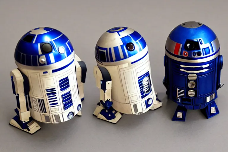 Prompt: r 2 d 2 and luke salt and pepper shakers