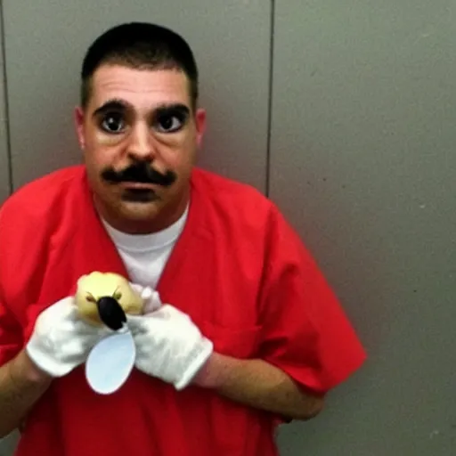 Image similar to inmate wearing chicken face