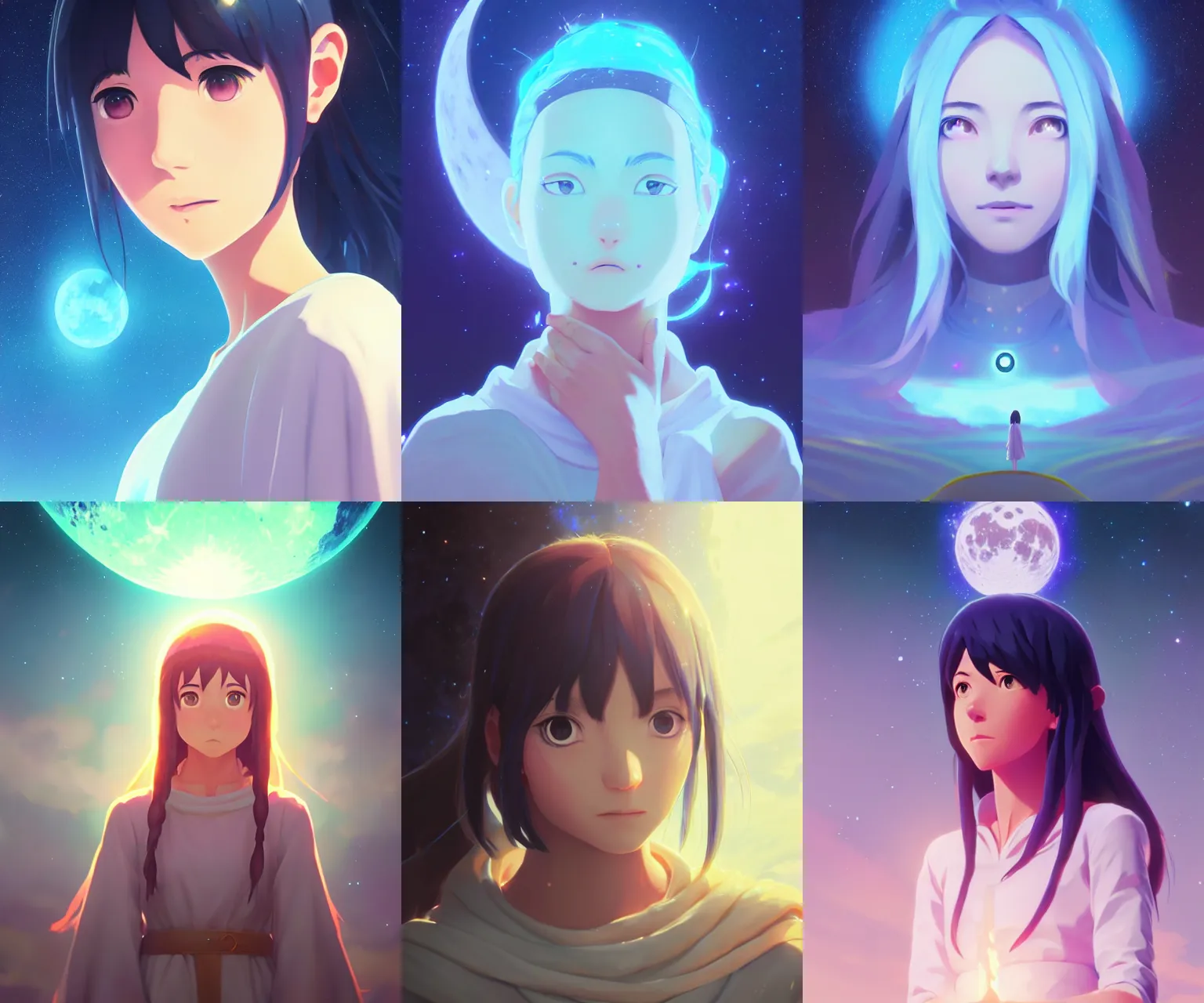 Prompt: cosmic lunar priestess portrait, makoto shinkai, sylvain sarrailh, photorealism