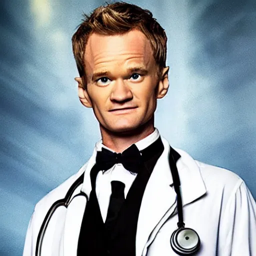 Prompt: neil patrick harris as doctor who, bbc promotional artwork