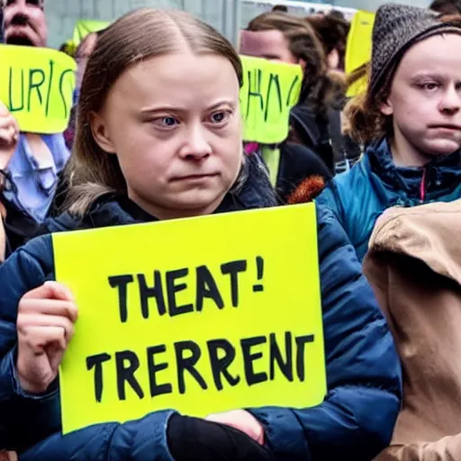 Prompt: greta thunberg is pissed protest