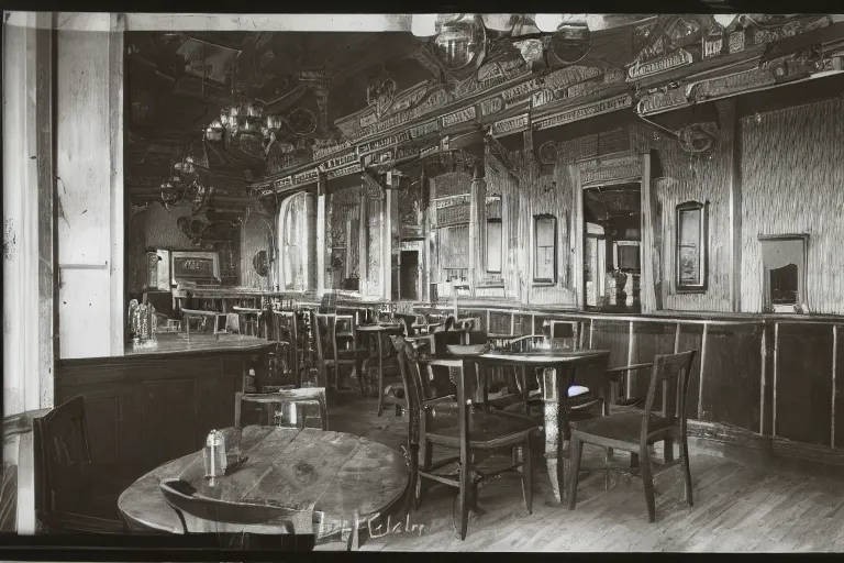 Prompt: dining saloon filling with water, 35mm red and green photograph 1928