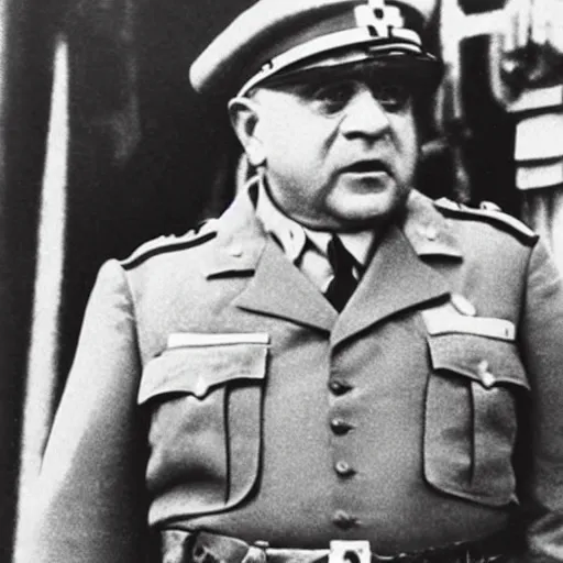 Image similar to 1942 photograph of Danny DeVito in a Nazi officer's uniform standing next to Adolf Hitler