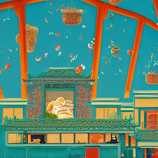 Image similar to a beautiful hyperdetailed 4 k hd wall paper illustration of roasted string hotpot restaurant restaurant yan'an, wall corner, simple style, wall painting, from china, with merchant logo, simple structure, surrealistic, chinese style, victo ngai