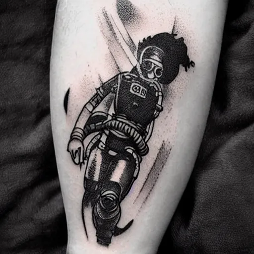 Prompt: cyberpunk underwater diver, black and white tattoo design, stencil, on white skin, by artgerm