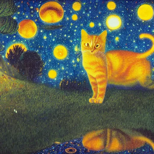 Image similar to psychedelic amber eyes cat eyes lush pine forest, outer space, milky way, designed by arnold bocklin, jules bastien - lepage, tarsila do amaral, wayne barlowe and gustave baumann, cheval michael, trending on artstation, star, sharp focus, colorful refracted sparkles and lines, soft light, 8 k 4 k