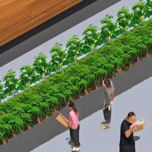 Image similar to bustling economy clean minimalist retail cannabis leaf pot plants, aussie, illustrated, environment portrait by steve hanks, australia 3 d axometric render still by pixar