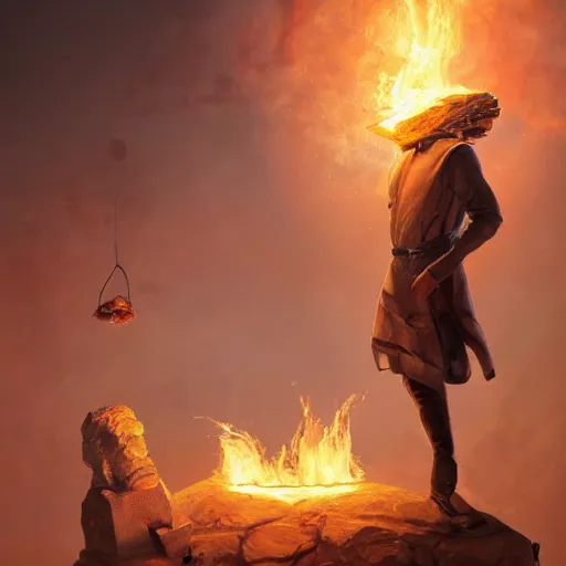 Prompt: tall white man creating fire using the power of his mind, realistic, trending on artstation, fantasy