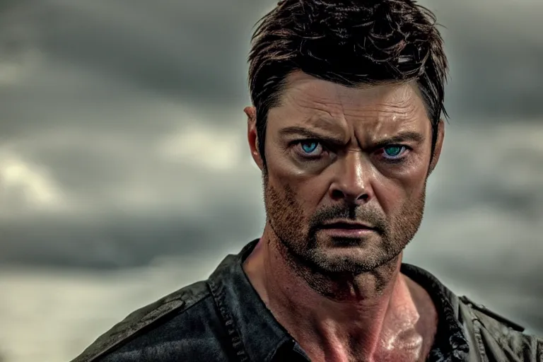 Image similar to a film still of Karl urban in wolverine, high quality