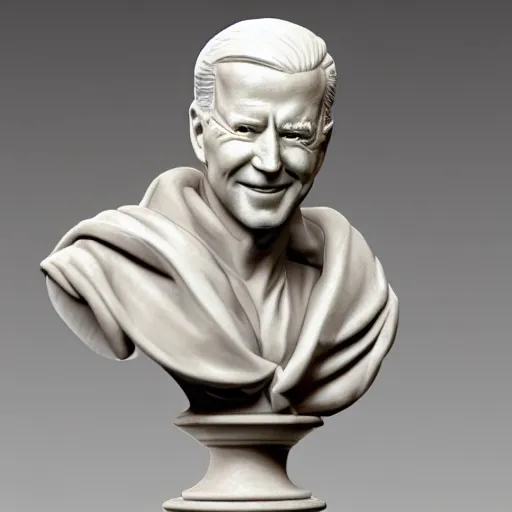 Prompt: marble bust of Joe Biden wearing a toga
