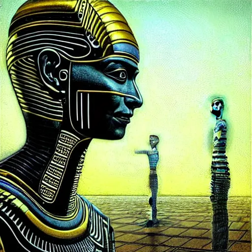 Image similar to a futurist cybernetic pharaoh, future perfect, award winning digital art by santiago caruso and alan bean