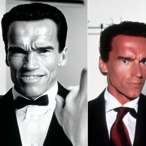 Image similar to arnold schwarzenegger as patrick bateman in american psycho