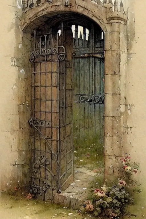 Image similar to (((((1950s castle gate . muted colors.))))) by Jean-Baptiste Monge !!!!!!!!!!!!!!!!!!!!!!!!!!!