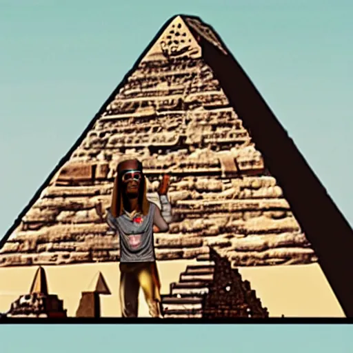 Prompt: pyramid of giza with snoop dogg head