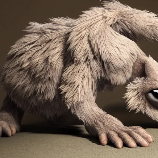 Prompt: furry friendly monster, photorealistic, colored, unreal engine, vray, 5 5 mm