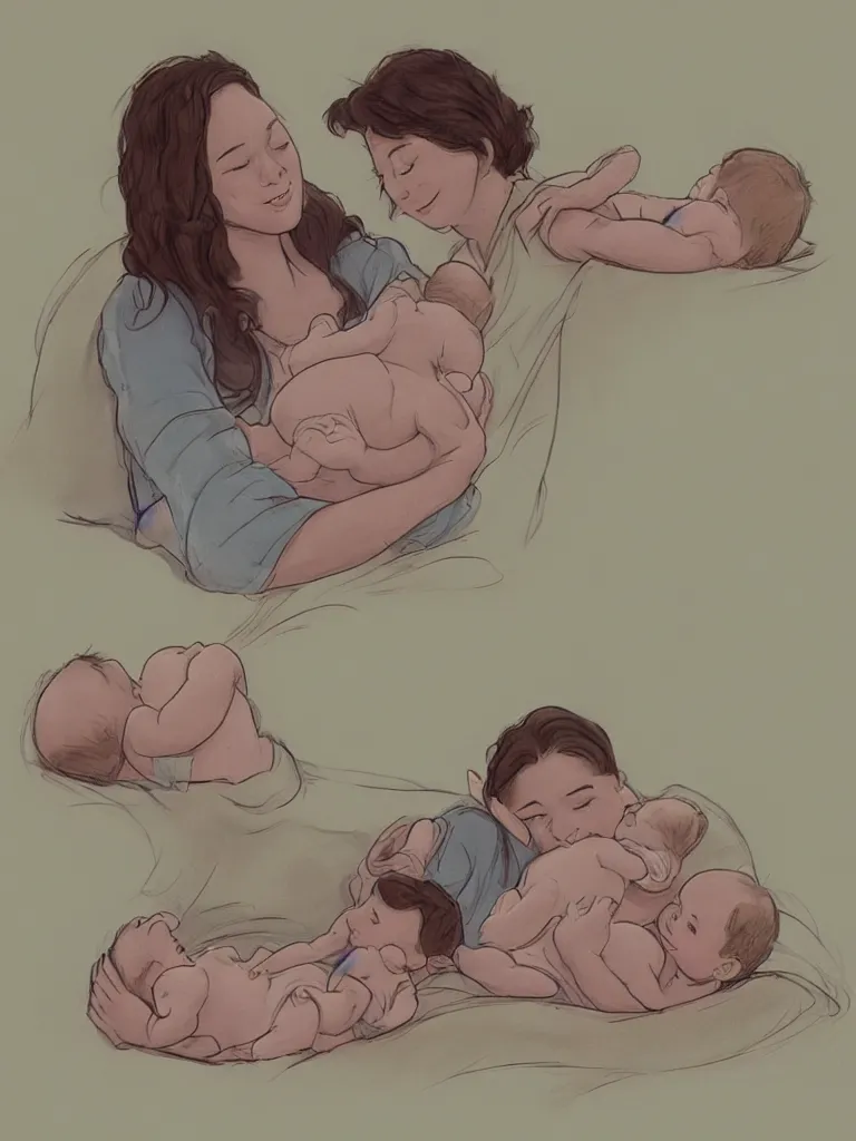 Prompt: breastfeeding by disney concept artists, blunt borders, rule of thirds