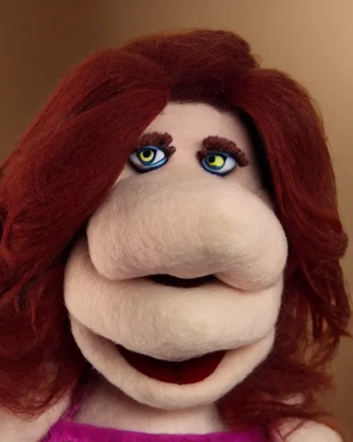 Image similar to meredith palmer as a muppet. highly detailed felt. hyper real photo. 4 k.