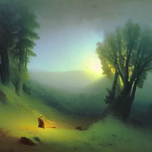 Image similar to aivazovsky's painting. forest landscape. oil on canvas, a masterpiece in the style of aivazovsky.