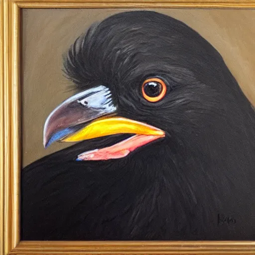 Prompt: oil painting of a cackling crow that looks like kamala harris