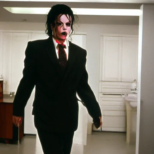 Image similar to michael jackson as the american psycho, cinematic still