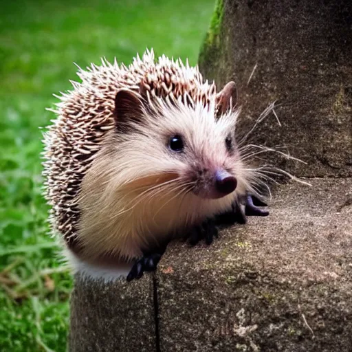 Prompt: a hedgehob sitting on top of a white horse