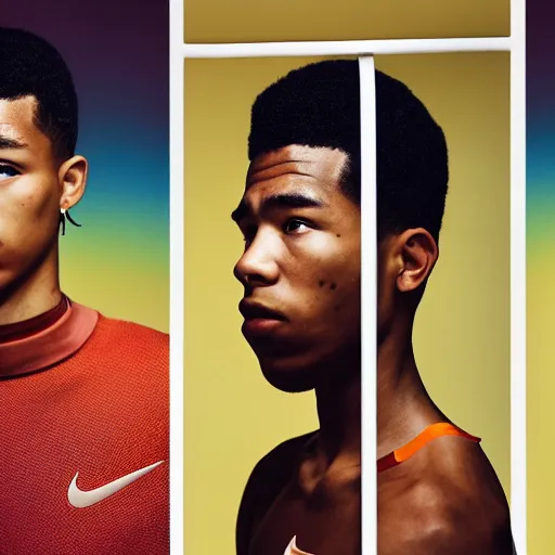 Image similar to realistic photoshooting for a new nike acg lookbook, cinematography, color film photography, photo in style of tyler mitchell, shusei nagaoka, steven meisel, petra collins, 3 5 mm